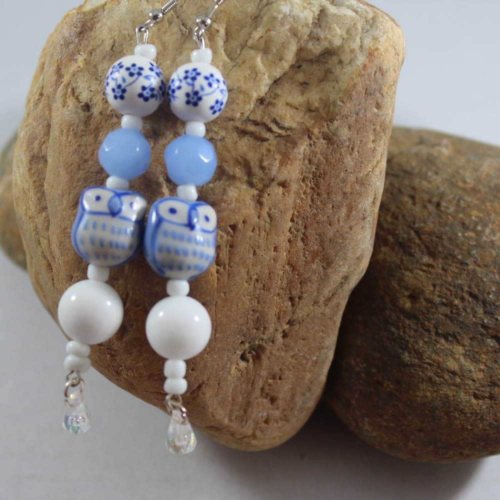 Handmade Owl bead dangle earrings